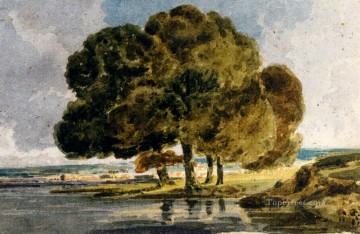 ブルック川の流れ Painting - 川岸の木々 水彩風景 Thomas Girtin Landscapes